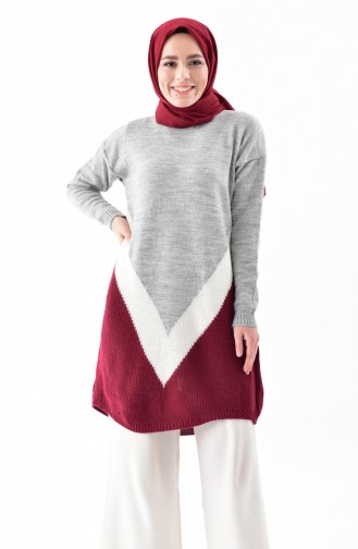 V Patterned Knitwear Sweater 6128-01 Gray 6128-01
