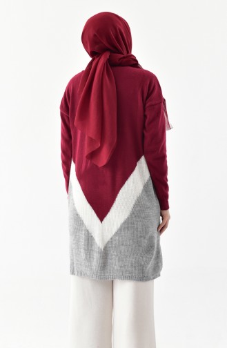 V Patterned Knitwear Sweater 6128-06 Bordeaux 6128-06