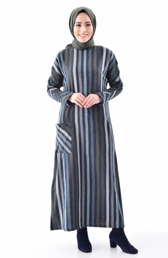 Striped Dress 4407-01 Gray Khaki 4407-01