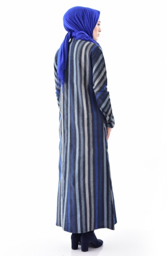 فستان بتصميم مُخطط 4407-02 لون رمادي وازرق 4407-02