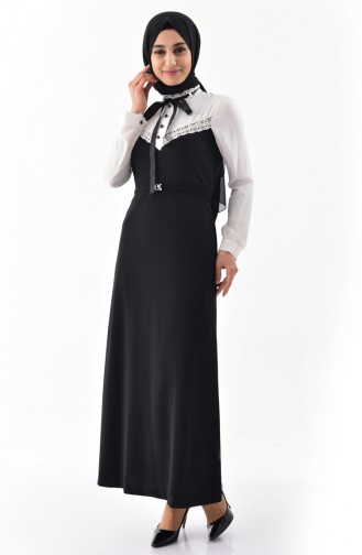 Schwarz Hijab Kleider 33710-01