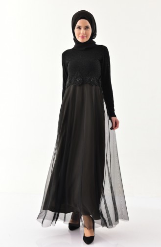 Laced Silvery Evening Dress 3839-10 Black Khaki 3839-10