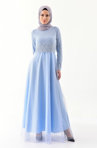 Robe de Soirée Détail Dentelle 3850-03 Bleu Bébé 3850-03