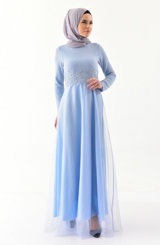 Lace Detailed Evening Dress 3850-03 Baby Blue 3850-03