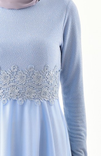 Robe de Soirée Détail Dentelle 3850-03 Bleu Bébé 3850-03