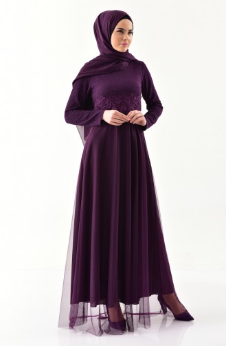 Purple Hijab Evening Dress 3850-07