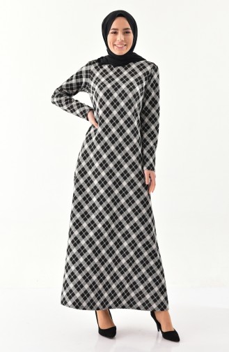 دلبر فستان بتصميم مطبع  9195-01 لون اسود مائل للرمادي وفضي 9195-01