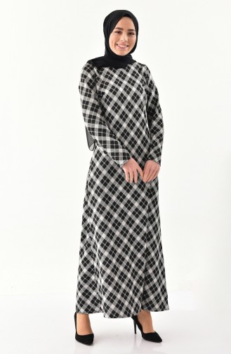 دلبر فستان بتصميم مطبع  9195-01 لون اسود مائل للرمادي وفضي 9195-01