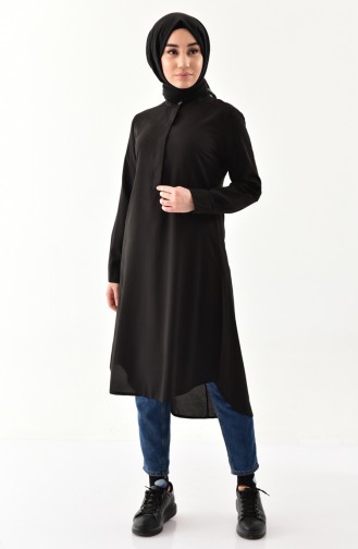 Asymmetrische Tunika mit aufrechtem Kragen 1192-01 Schwarz 1192-01