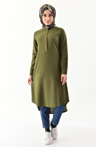 Asymmetrische Tunika mit aufrechtem Kragen 1192-03 Khaki 1192-03