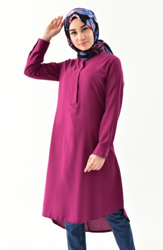 Asymmetrische Tunika mit aufrechtem Kragen 1192-06 Fuchsia 1192-06