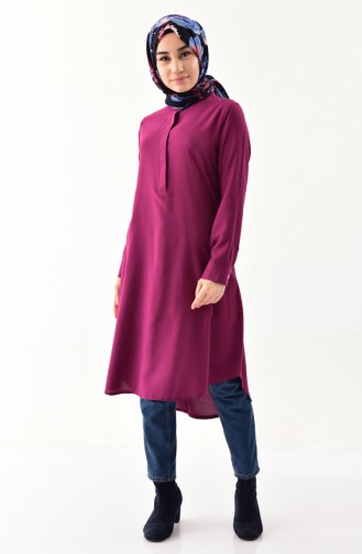 Asymmetrische Tunika mit aufrechtem Kragen 1192-06 Fuchsia 1192-06