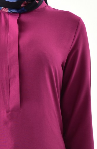 Asymmetrische Tunika mit aufrechtem Kragen 1192-06 Fuchsia 1192-06