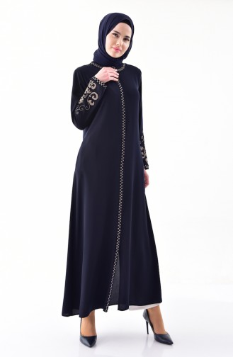 Embroidered Abaya 0001-01 Navy Blue 0001-01