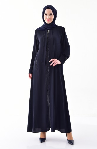 Abaya Pierre Imprimée 0003-04 Bleu Marine Foncé 0003-04