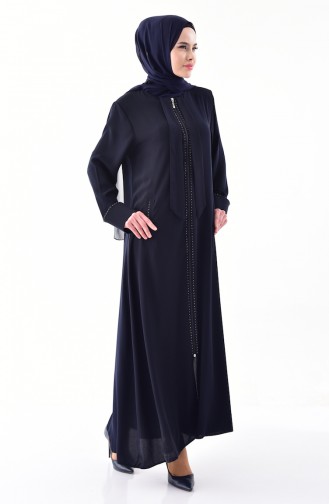 Abaya Pierre Imprimée 0003-04 Bleu Marine Foncé 0003-04