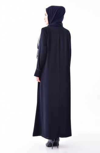 Stone Printed Abaya 0003-04 Dark Navy Blue 0003-04