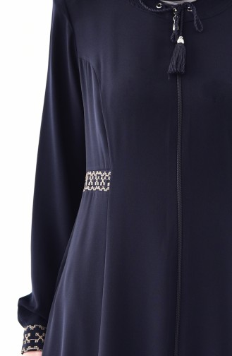 Embroidered Zippered Abaya 0005-01 Navy Blue 0005-01