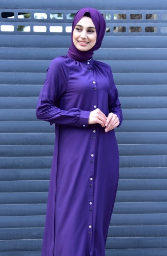 Viskose Lange geknöpfte Tunika 8120-08 Lila 8120-08
