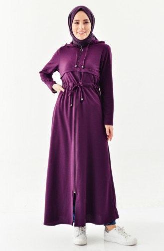 Hooded Zippered Abaya 7915-01 Purple 7915-01