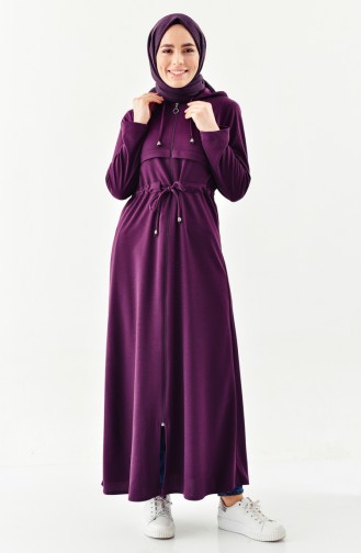 Hooded Zippered Abaya 7915-01 Purple 7915-01