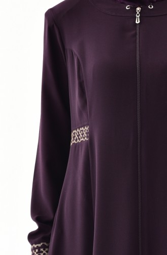 Embroidered Zippered Abaya  0005-02 Purple 0005-02
