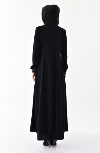 Embroidered Zippered Abaya 0005-04 Black 0005-04