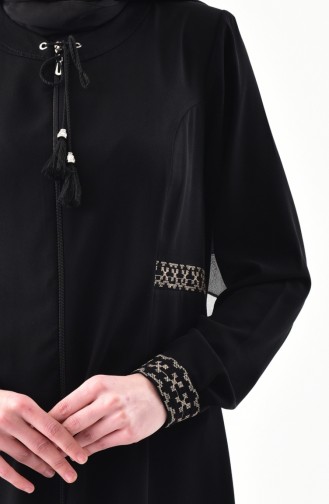 Embroidered Zippered Abaya 0005-04 Black 0005-04