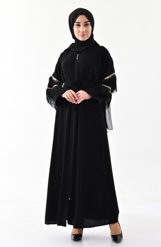 Abaya mit Pailletten und Quasten 7818-01 Schwarz 7818-01