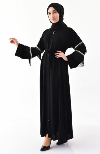 Abaya mit Pailletten und Quasten 7818-01 Schwarz 7818-01