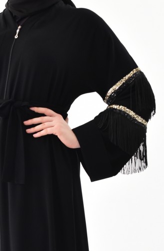 Abaya mit Pailletten und Quasten 7818-01 Schwarz 7818-01