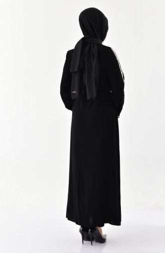 Sequined Belted Abaya  7821-01 Black 7821-01