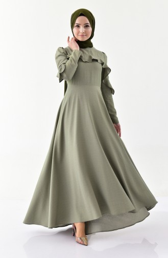 Volanlı Elbise 4262-02 Çağla Yeşili