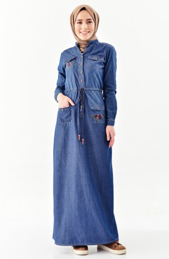 Jeans Kleid mit Stickerei 9200-03 Hell Dunkelblau 9200-03