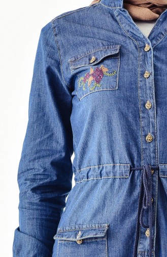 Jeans Kleid mit Stickerei 9200-03 Hell Dunkelblau 9200-03