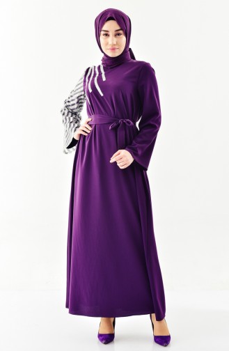 Simli Kuşaklı Elbise 1907-01 Mor