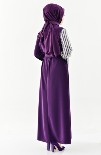Simli Kuşaklı Elbise 1907-01 Mor
