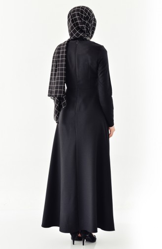 Fırfırlı Kuşaklı Elbise 0213-01 Siyah