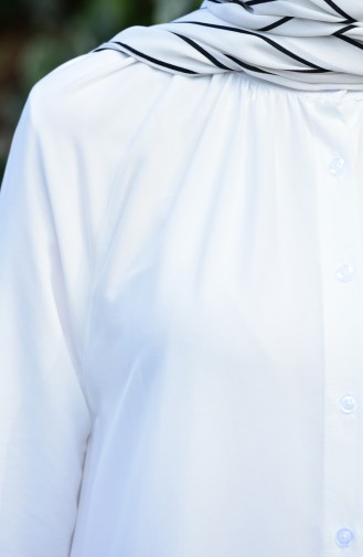 Viskon Düğmeli Elbise 8119-03 Beyaz