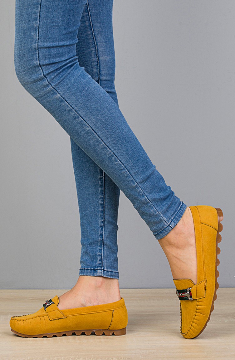 mustard colored flat shoes