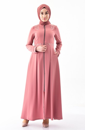 Abaya Bordée 8852-01 Rose Pâle 8852-01