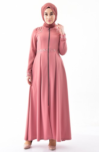 Abaya Bordée 8852-01 Rose Pâle 8852-01