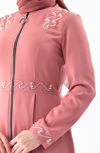 Abaya Bordée 8852-01 Rose Pâle 8852-01