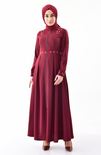MISS VALLE  Embroidered Abaya 8852-04 Bordeaux 8852-04