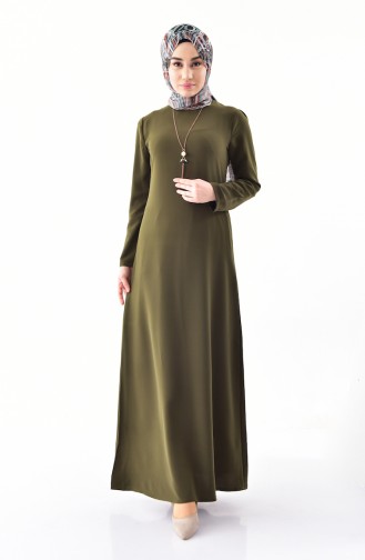 سويد فستان كريب بتصميم مُزين بقلادة 4023-09 لون أخضر كاكي 4023-09
