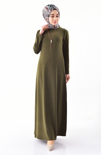 سويد فستان كريب بتصميم مُزين بقلادة 4023-09 لون أخضر كاكي 4023-09