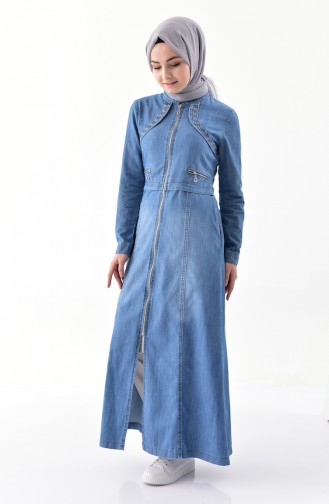 Abaya Jean Bordée 9261-02 Bleu Jean 9261-02