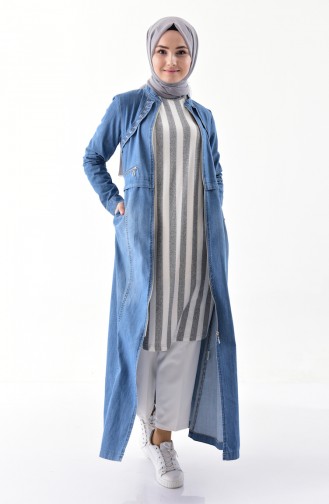 Embroidered Jeans Abaya 9261-02 Blue Jeans 9261-02