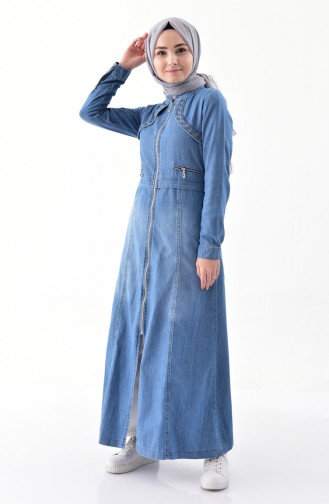 Embroidered Jeans Abaya 9261-02 Blue Jeans 9261-02