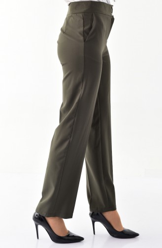 Buttoned Straight Trousers 7245-03 Khaki 7245-03